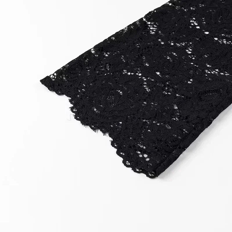 TRAF Lace Hollow Dresses Female Dresses Sumemr Mini Black Transparent Slim Lace Two Piece Set Dresses Coquette Prom Dress Luxury