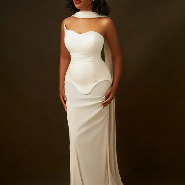 Luxury Sexy Strapless Backless White Black Maxi Long Women Celebrity Dress Elegant Party Evening Club Vestido Clothing