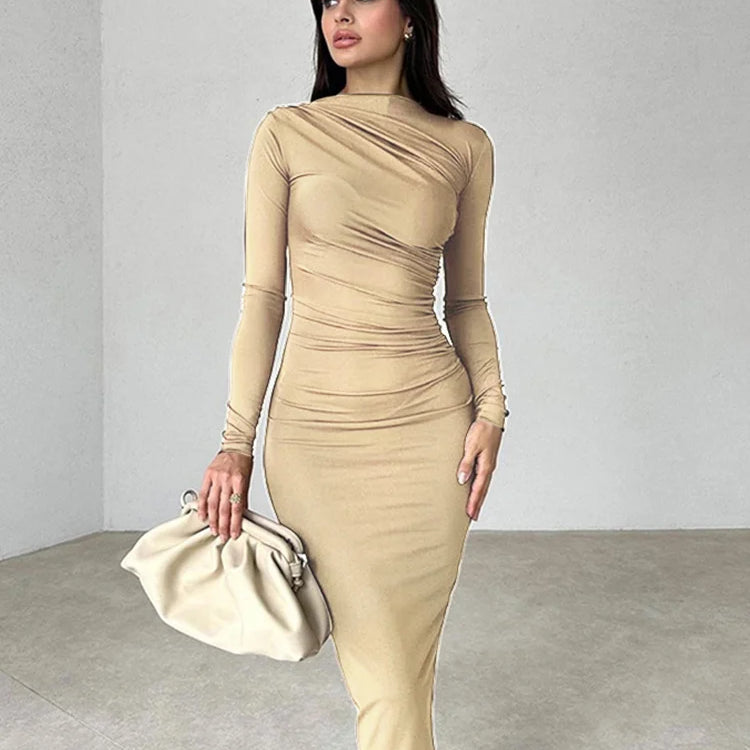 Weird Puss Elegant Temperament Women Maxi Dress Full Sleeve O Neck Zipper Solid Autumn Fashion Bodycon Evening Party Vestidos