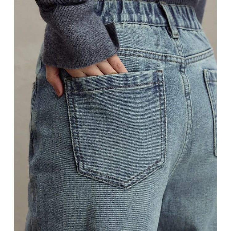 Casual High Waist Retro Straight Wide Leg Pants for Women Style Washed Jeans Loose Floor Mopping Jeans Female