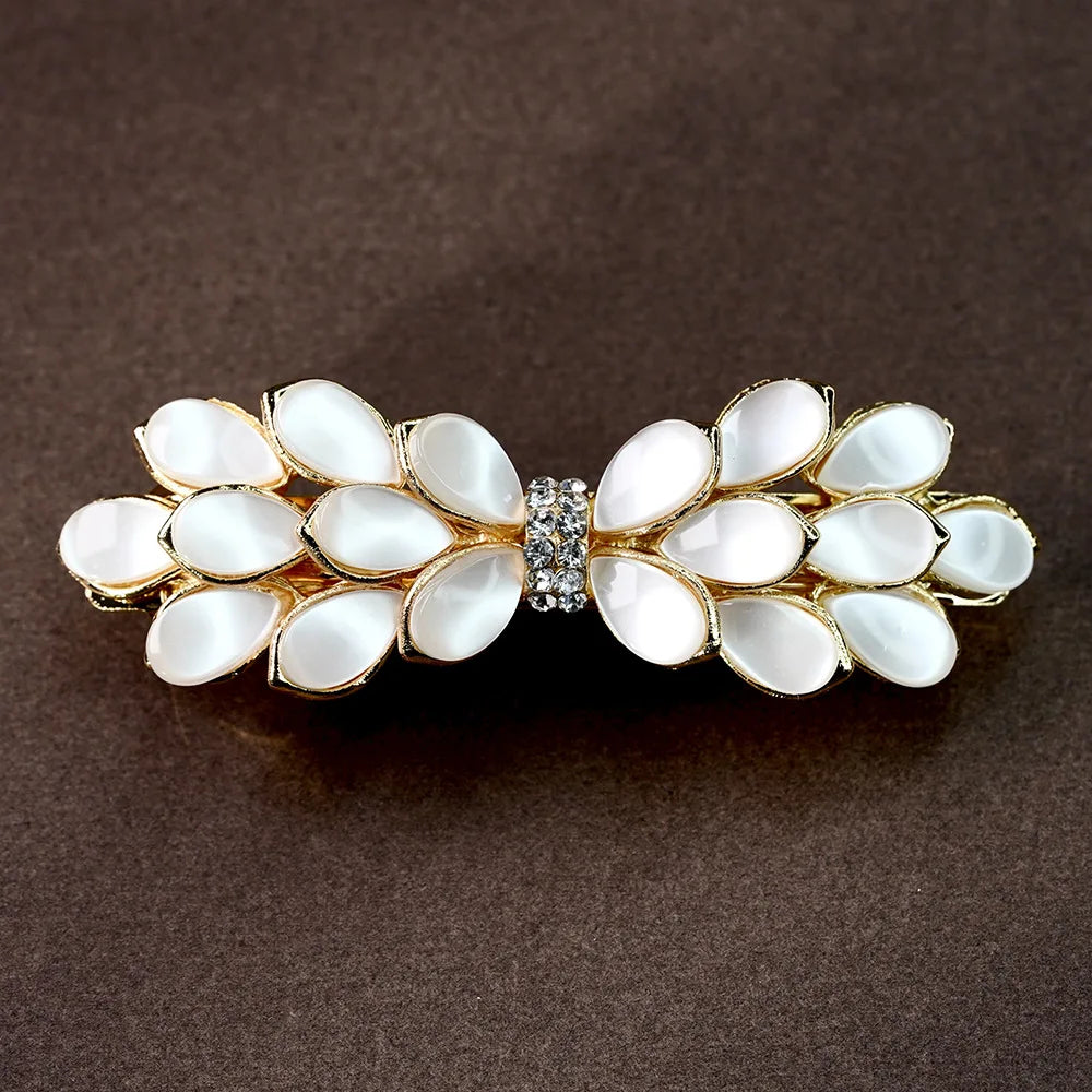 New Korean white flower pearl spring clip boutique opal bowknot horizontal clip temperament female fashion hair accessories MHM-01-078-01