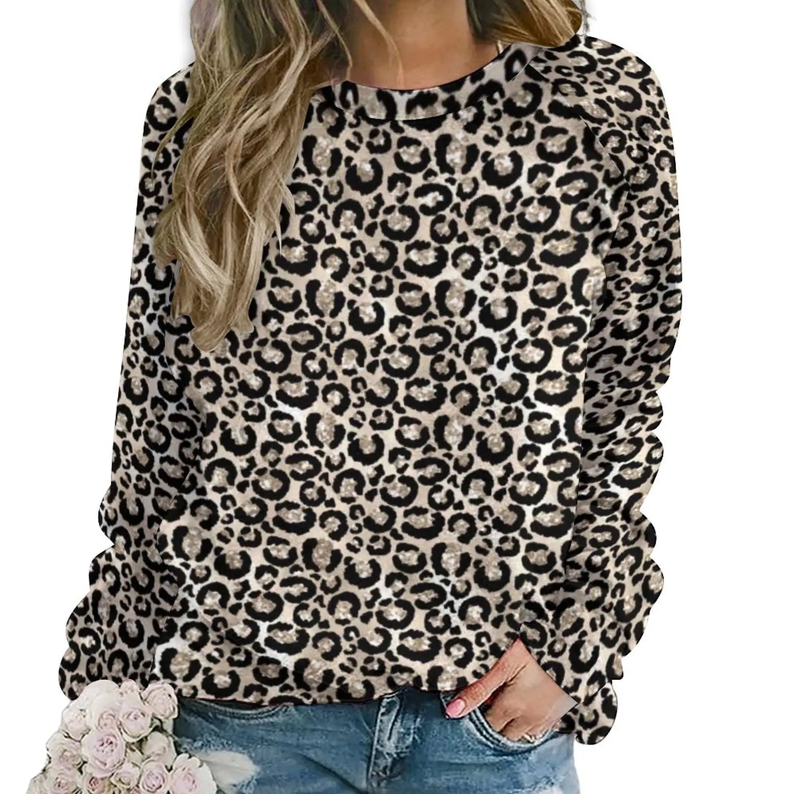 Jungle Cheetah Casual Hoodies Female Leopard Skin Green Leaves Print Hoodie Long Sleeve Street Fashion Oversized Sweatshirts style-8