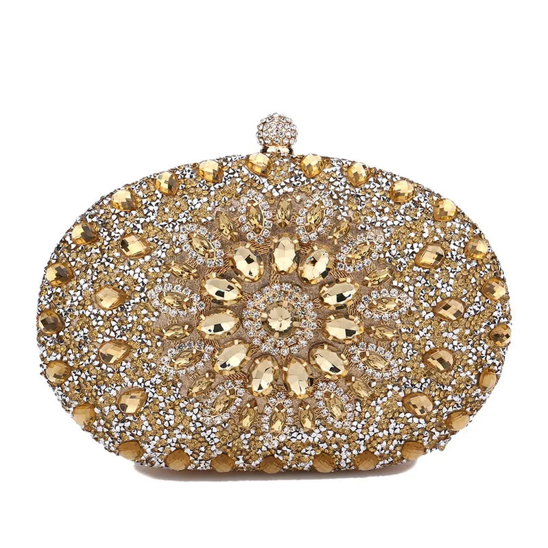 Rhinestones Women Bags Hollow Out Style Fashion Evening Bags Chain Shoulder Handbags Party Wedding Day Clutch Purse YM3108gold