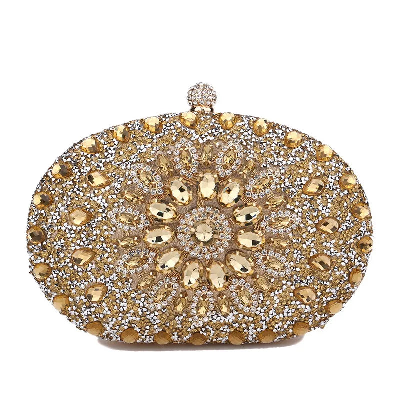 Rhinestones Women Bags Hollow Out Style Fashion Evening Bags Chain Shoulder Handbags Party Wedding Day Clutch Purse YM3108gold