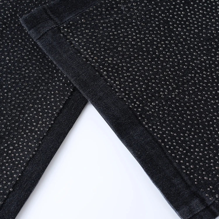 Fashion Trendy Diamond Design Loose Black Relaxation of Tall Waist Wide Legged Pants Autumn/Winter Women's Jeans