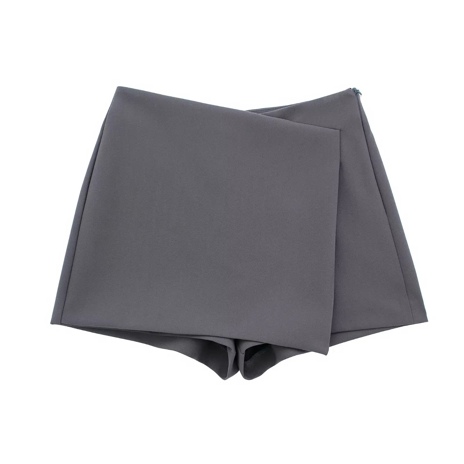 TRAFZA Women New Fashion 2023 Summer Solid Shorts High Waist With Zipper For Women Clothing Casual Slim Streetwear grey