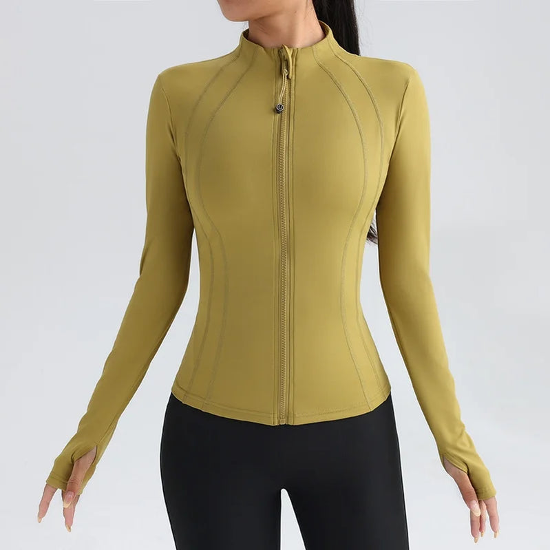 New Popular Yoga Clothes Fashion Zipper Fitness Jacket Quick Drying Yoga Shirt Anti-wrinkle Long Sports Shirt Yoga Sportswear yellow yoga clothes