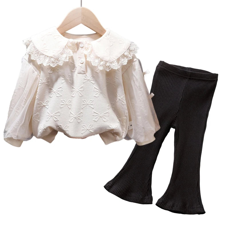 Korea Autumn Kids Clothing Set Baby Girls Cotton Stripe Sweatshirt Tops+Leggings Pants Set Casual Girls Suit Outfits New Girls 2 pcs set M