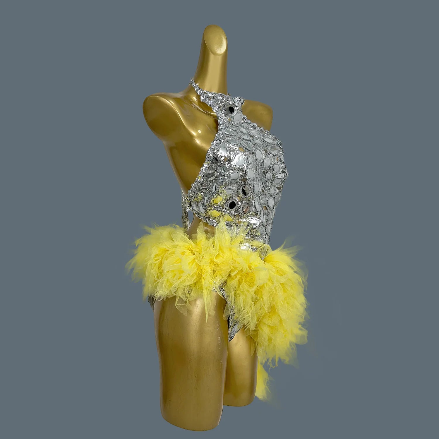 Glitter Yellow Sequin Bodysuit Women Sexy Party Birthday Prom Outfits Nightclub Bar Pole Dancing Drag Queen Costume Yuanjing
