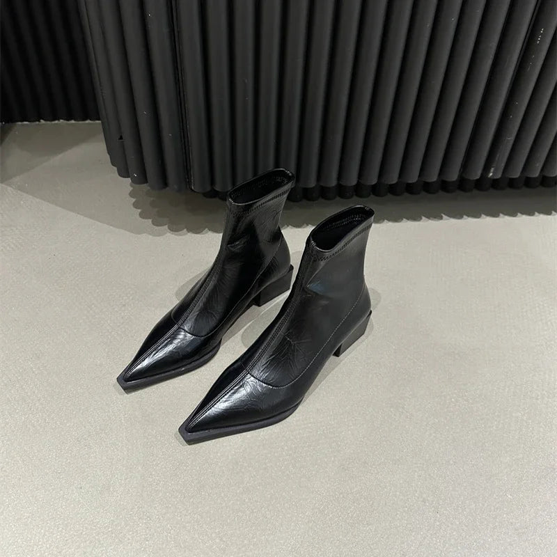 Autumn Women Ankle Boots Shoes Fashion Pointed Toe Ladies Short Boot Square Low Heel Casual Winter Women's Footwear black