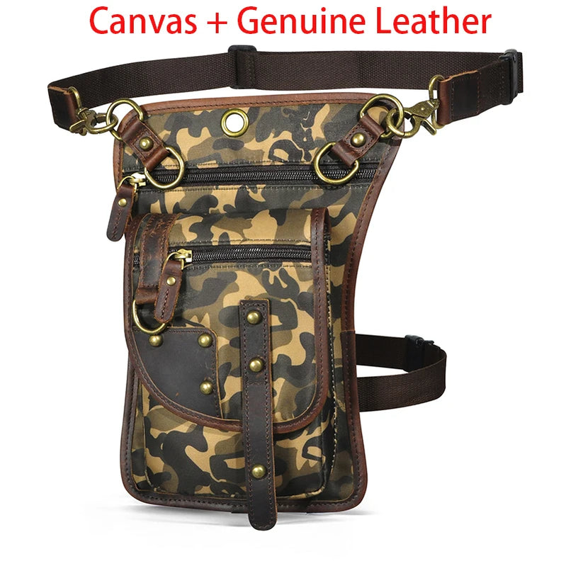 Original Leather Multifunction Men Travel Shoulder Crossbody Messenger Bag Hook Belt Waist Pack Drop Leg Phone Case Bag camouflage1