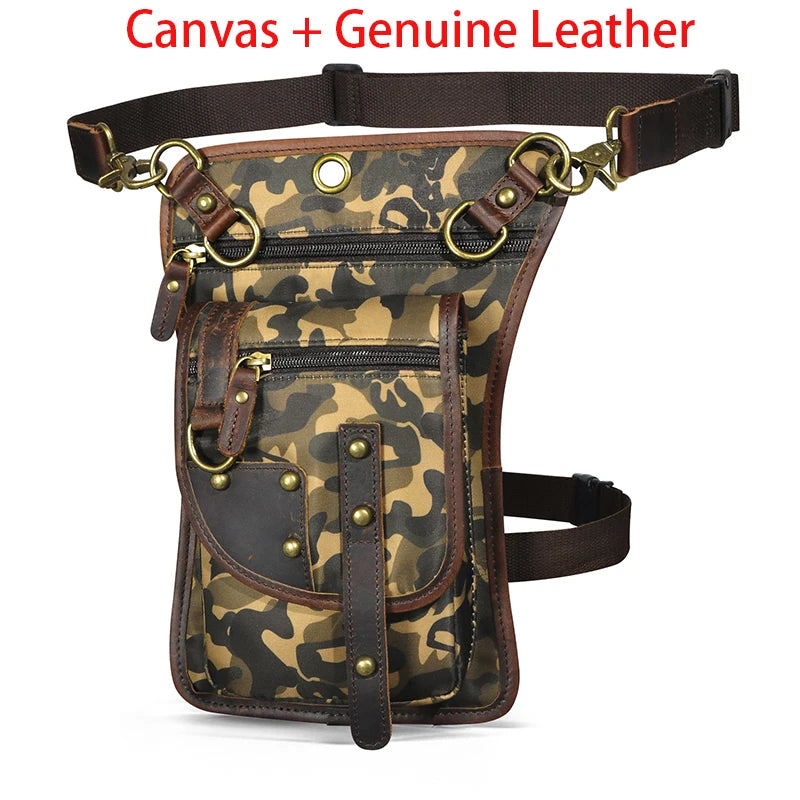 Original Leather Multifunction Men Travel Shoulder Crossbody Messenger Bag Hook Belt Waist Pack Drop Leg Phone Case Bag camouflage1