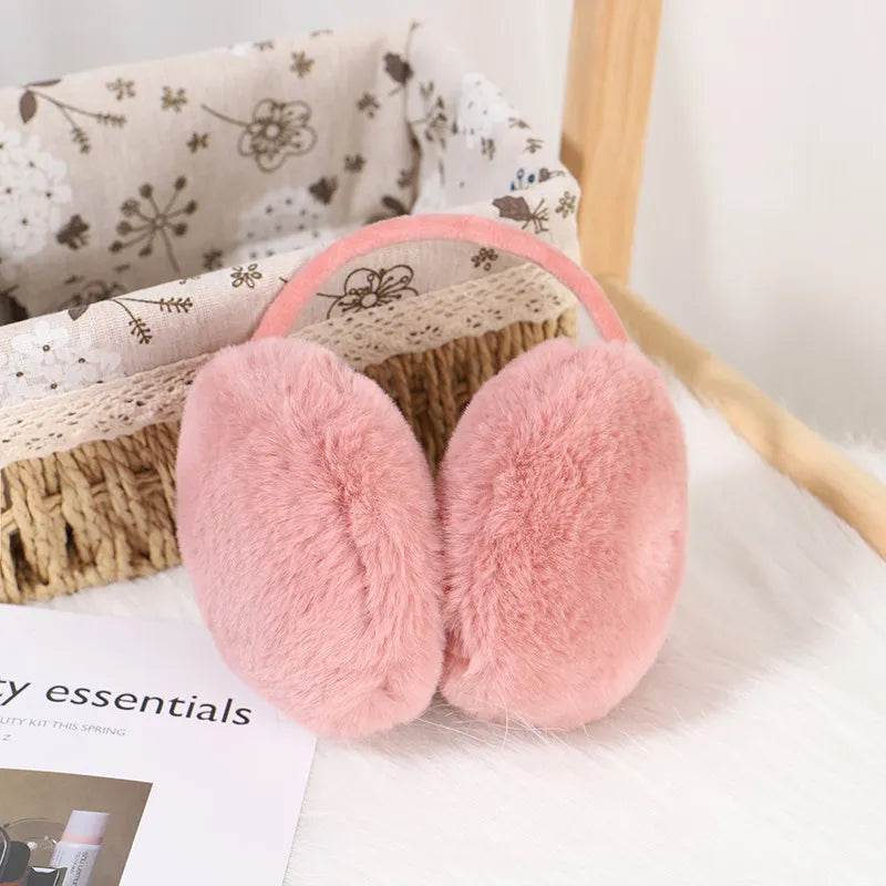 Plush Ear Muffs Warmer Foldable Ear Cover for Women Men Winter Warm Earflaps Outdoor Cold Protection Ear-Muffs Ear Cover Fashion B-Leather Pink