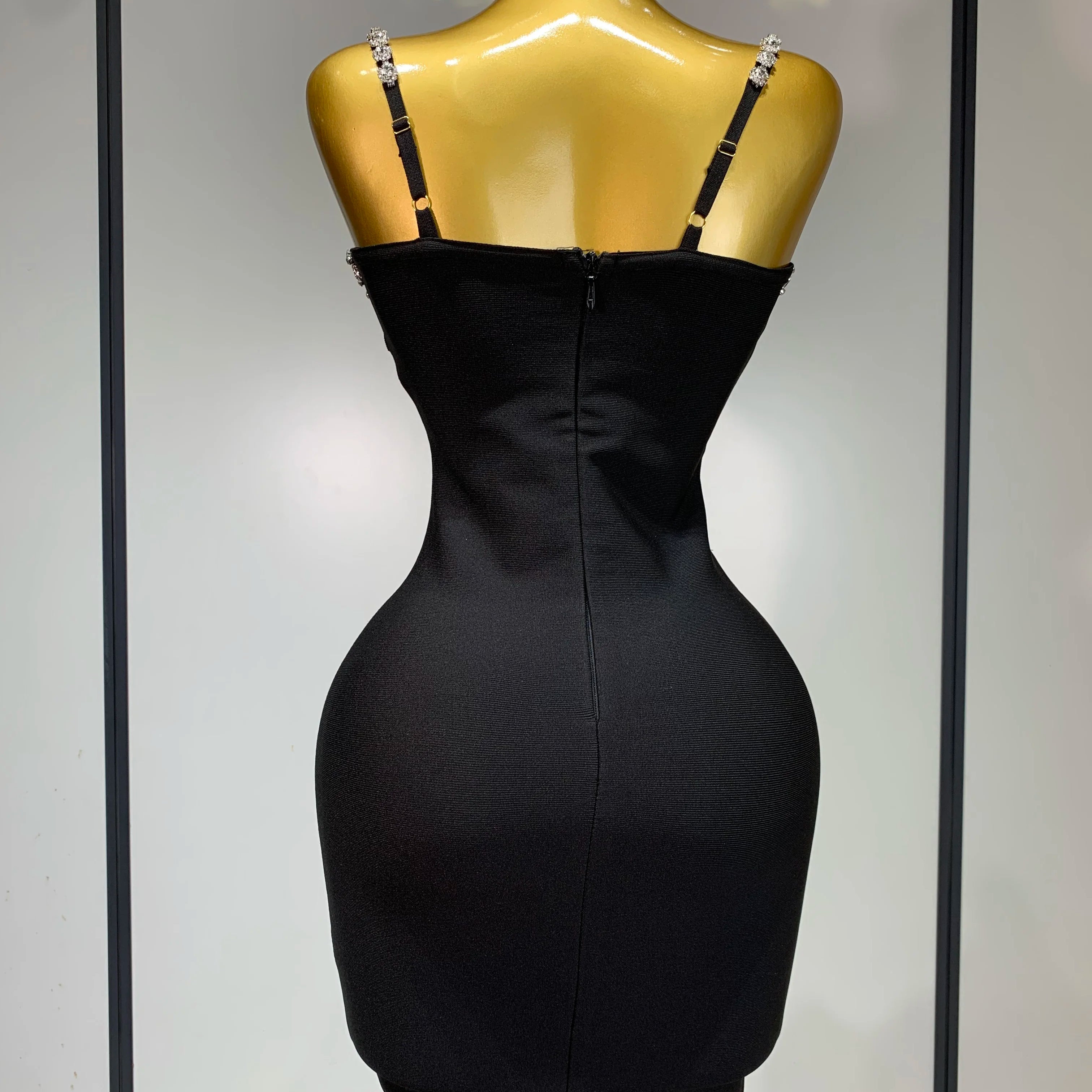 Women Sexy Sling V-neck Black Mini Bodycon Bandage Dress Luxury 2025 Celebrity Evening Club Celebrity Elegant Party Gowns