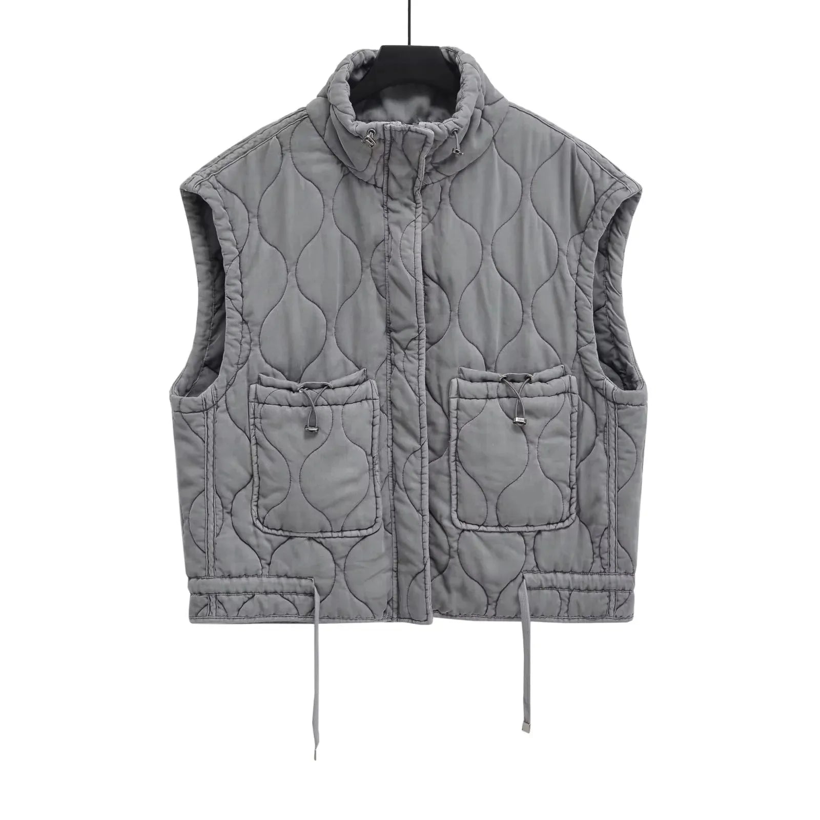 Autumn Winter Women Pocket Parkas Cotton Vest Jacket Zipper Sleeveless Female Padded Waistcoat As Picture 2
