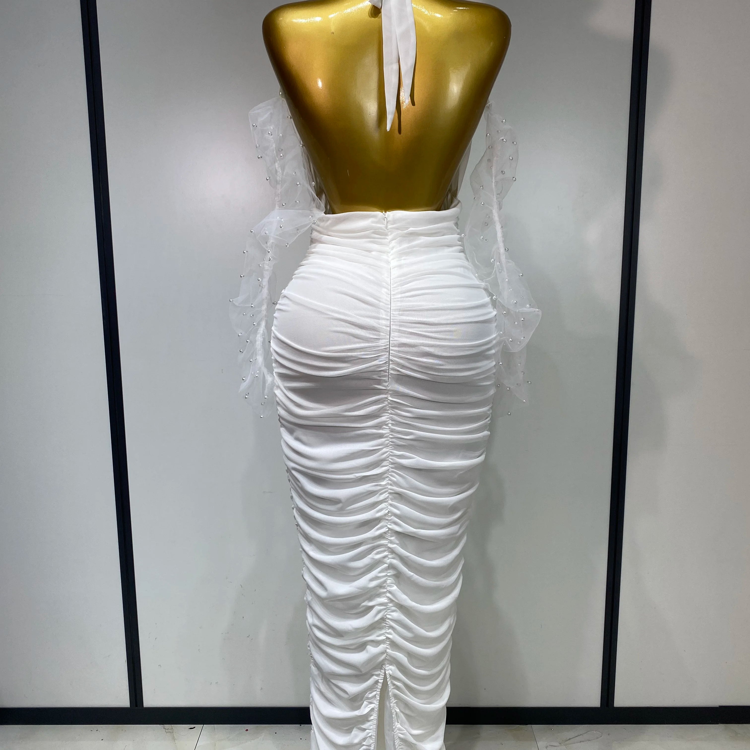 Women Sexy Cut Out Flower Pleated Bodycon Long Dress Celebrity White Elegant Evening Party Cocktail Luxury Birthday Dress