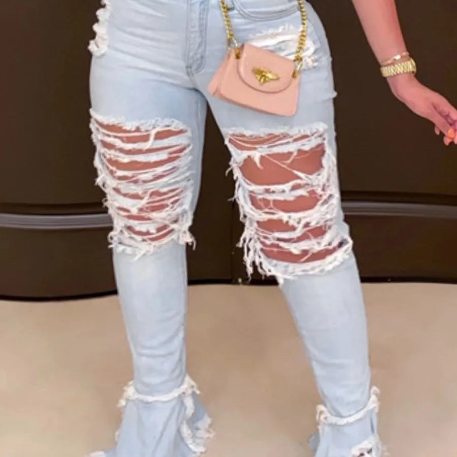 LW Plus Size Ripped Flared High Stretchy Jeans Streetwear Straight Pants Loose Wide Leg Pants Ladies Jeans Y2K Summer Jean Emerald