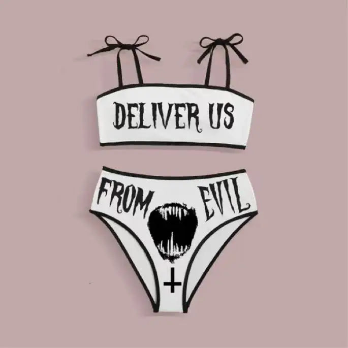 Sexy Goth Bikini 2023 Women Letters Skull Print Swimsuit Split Bathing Suit High Waist Gothic Bikinis Sets Beach Outfits 16