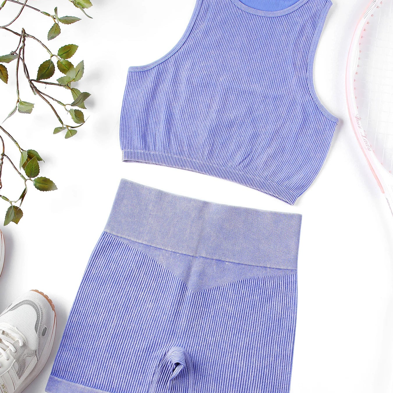 SALSPOR Wash Fitness Summer Sport Outfit for Woman High Waist Stretch Yoga Gym Set Women Activewear Running Outdoors Shorts Sets Purple