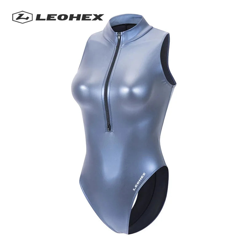 LEOHEX Sexy Matte Black Leotards Sleeveless Bodysuit High Cut One Piece Swimwear Women Swimsuits Japanese Bathing Suits Blue