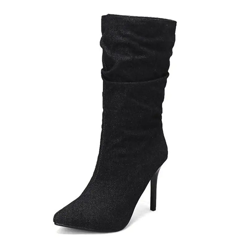 SIMLOVEYO Brand Women Mid Calf Boots Pointed Toe Stiletto 10CM Slip On Sexy Dating Female Booty 44 45 46 47 48