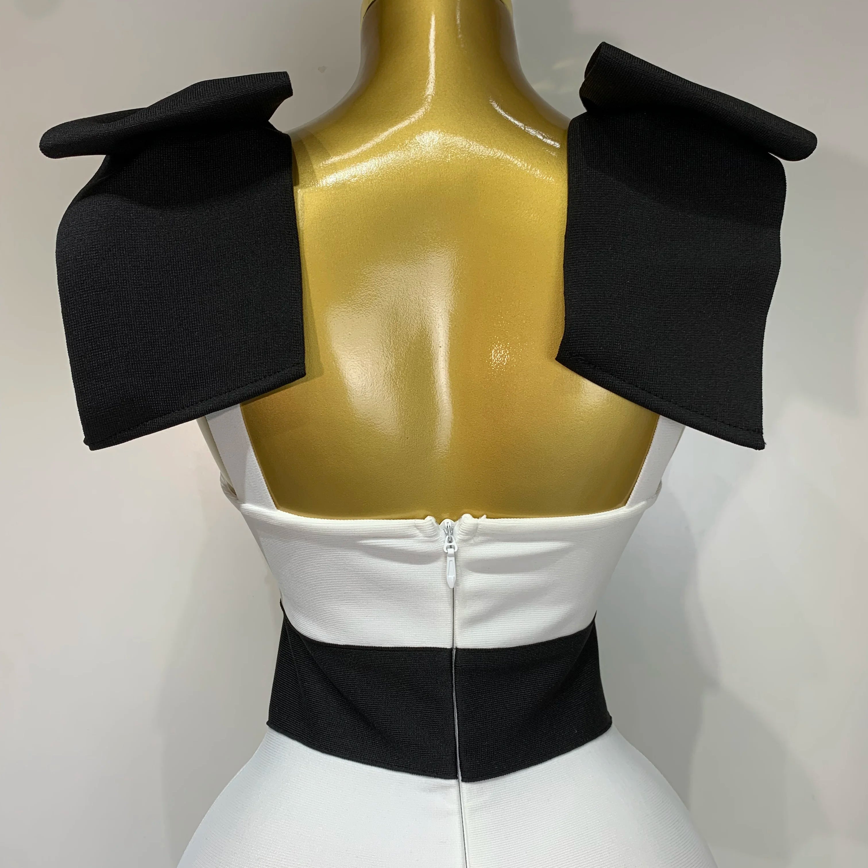 Women Sexy Bow Tie Black White Patchwork Bodycon Bandage Dress 2025 Celebrity  Elegant Evening Club Party Birthday Dresses