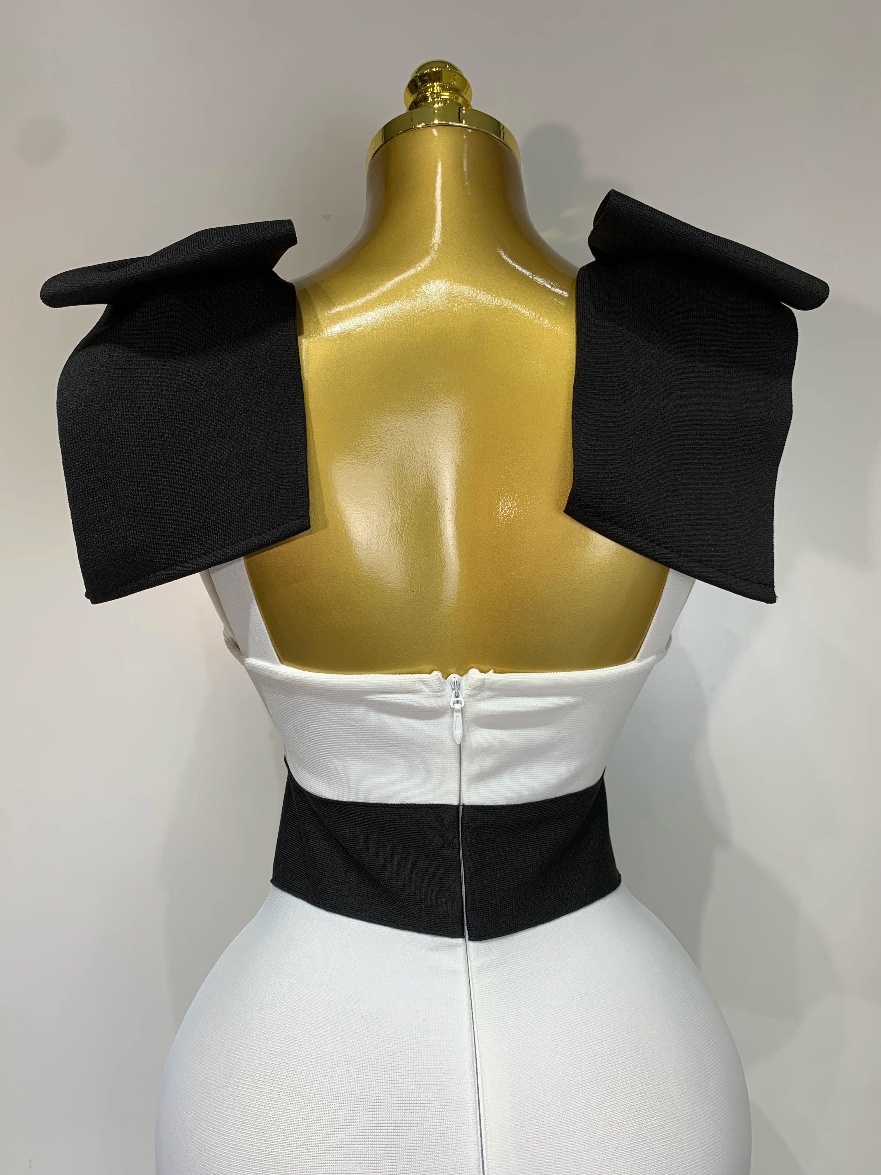 Women Sexy Bow Tie Black White Patchwork Bodycon Bandage Dress 2025 Celebrity  Elegant Evening Club Party Birthday Dresses