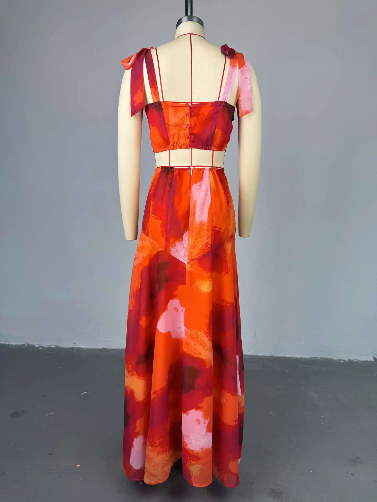 CM.YAYA Fashion Printed Women Long Dresses Beach Holiday Street Bowknot Crop High Waist Big Swing Fake 2 Piece Party Dress 2025