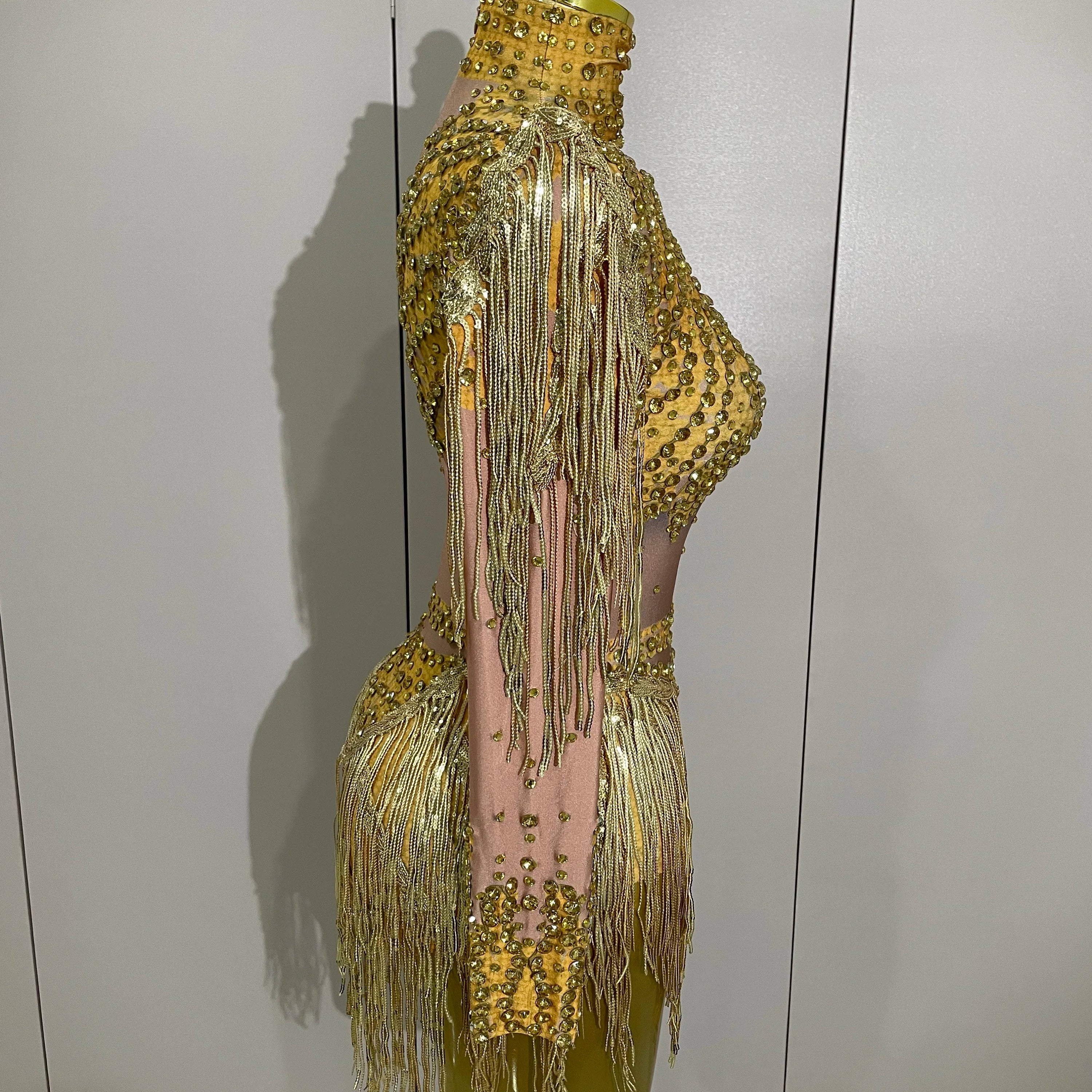 Sparkly Rhinestone Sequin Tassel Stretch Bodysuits 2025 New Arrival Women  Birthday Party Nightclub Dj Stage Performance Costume