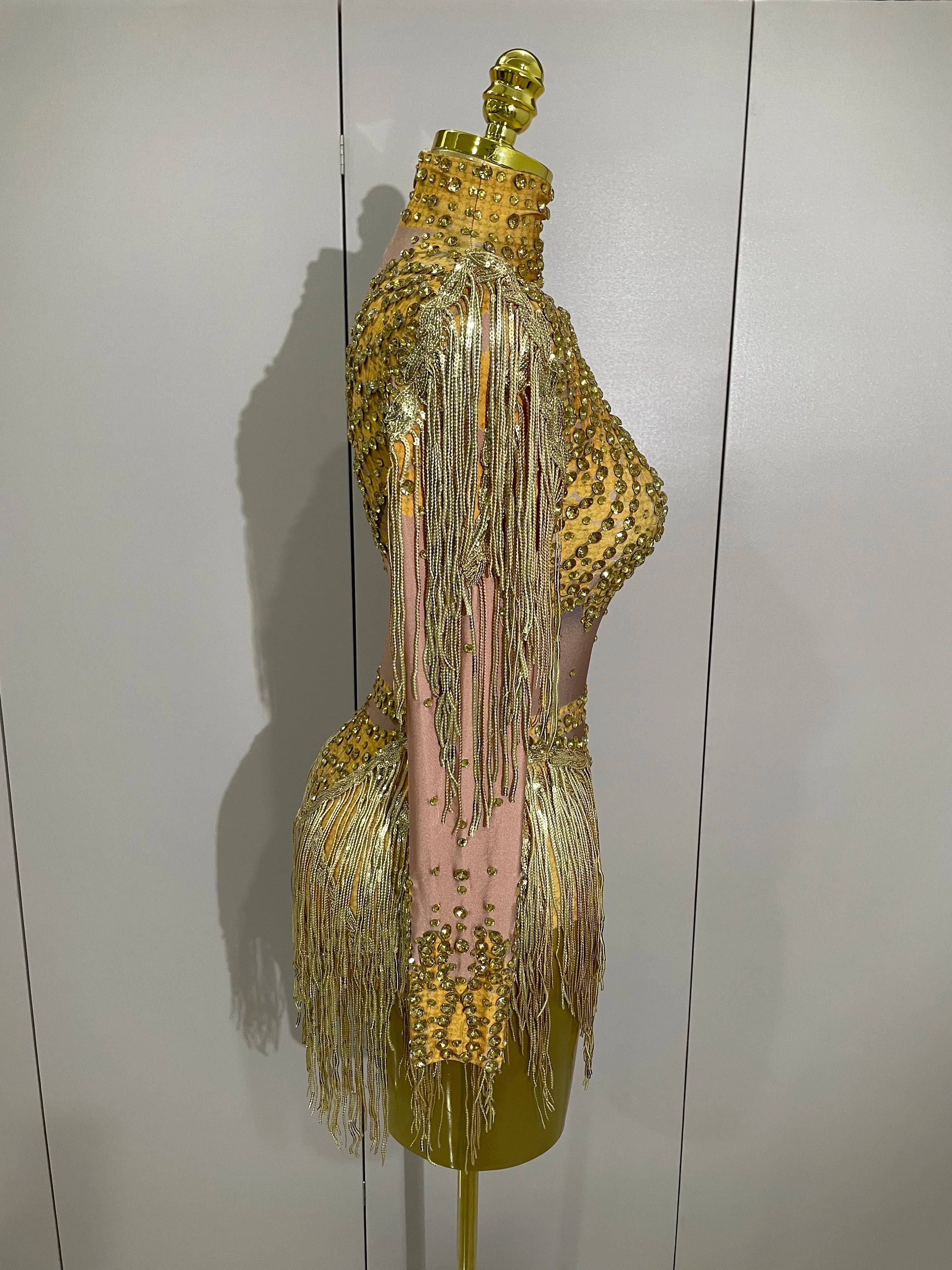 Sparkly Rhinestone Sequin Tassel Stretch Bodysuits 2025 New Arrival Women  Birthday Party Nightclub Dj Stage Performance Costume