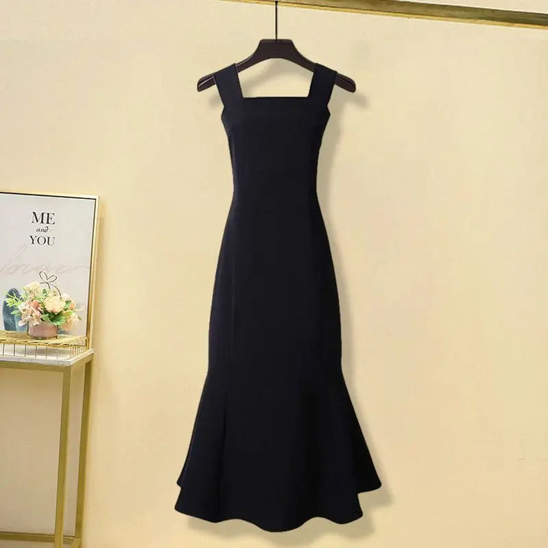 Autumn/Winter New Fashion Hooded Knit Sweater Dress Two Piece Suit Women's Korean Elegant Cardigan Strap Skirt Matching Set Dress 03