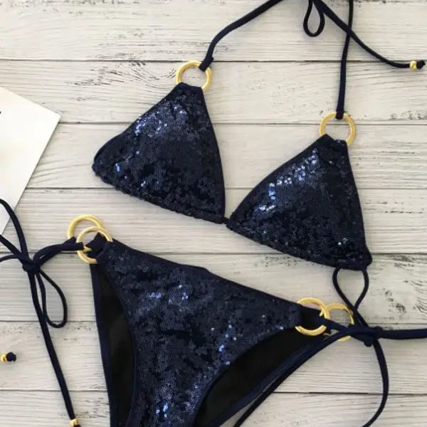 2022 New Sexy Bikinis Sequins Golden Color Women Bandage Bikini Set Push-up Padded Bra Swimsuit Suit Swimwear 2570 2570 NO 6