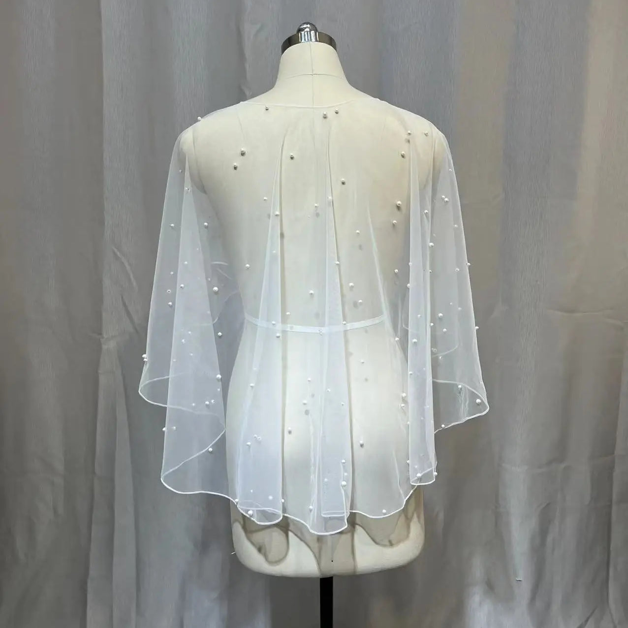 Wedding Accessories Bolero Bridal Cloak Pearls Wedding Cape short front long back Women Wrap Cape Evening Wrap Shawl