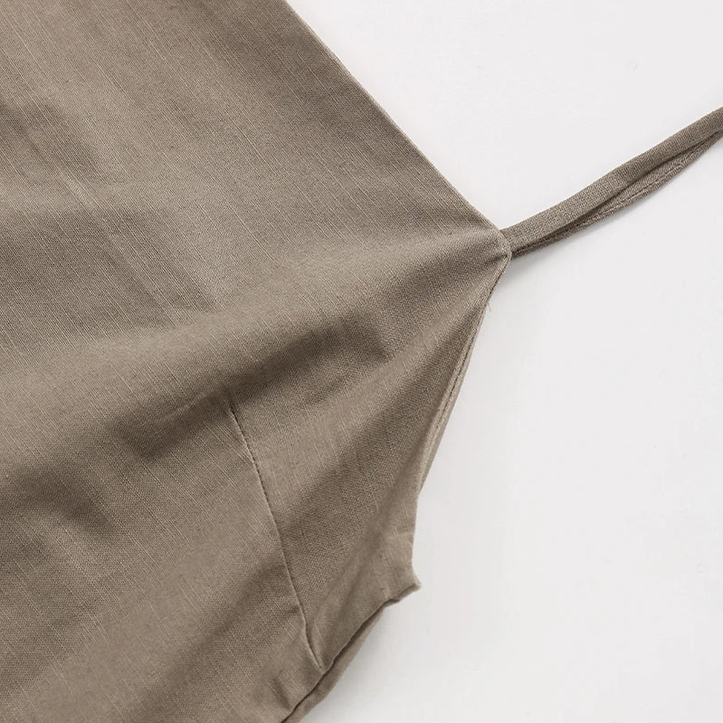 Cotton Linen Dress For Women Sexy Sleeveless Back Bandage Lace Up Chic Holiday Beach Sundress Ladies Dresses Summer Sale