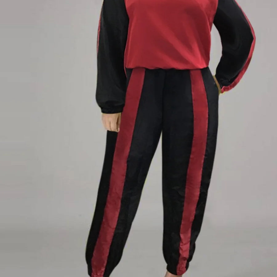 4XL 5XL LW Plus Size Striped Patchwork Zipper Design Pants Set Autumn&Winter Women Mandarin Collar Pocket Tracksuit Set