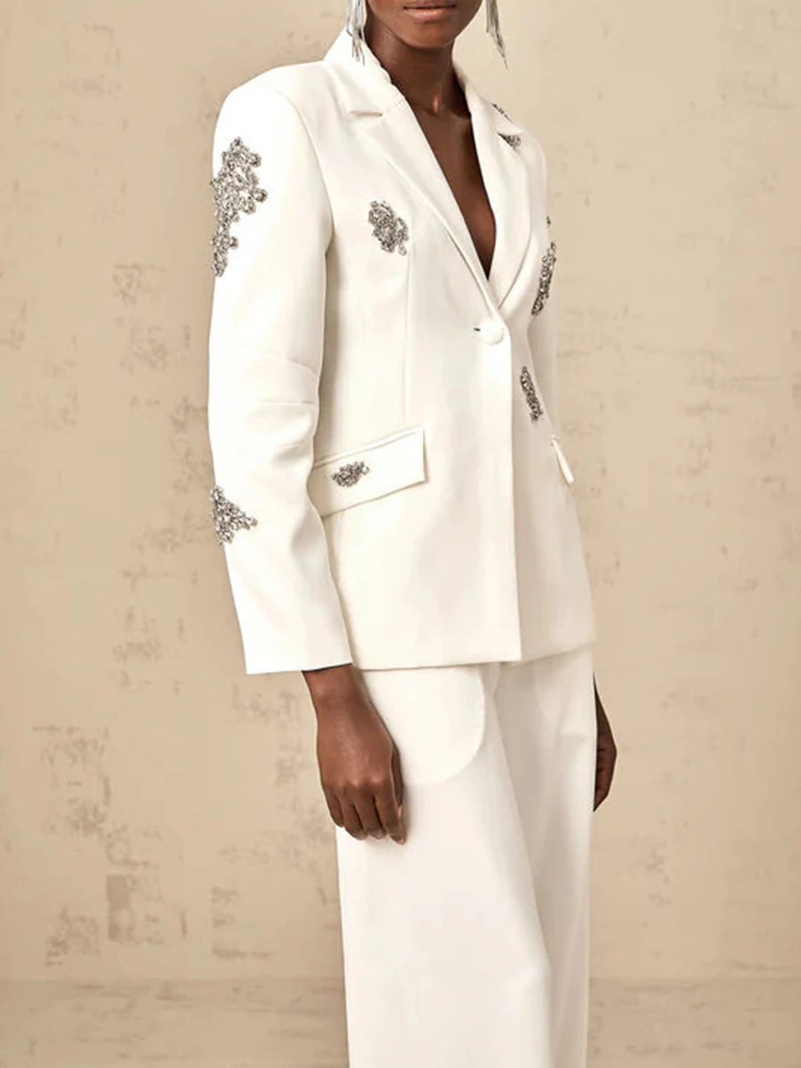 TWOTWINSTYLE Solid Fashion Two Piece Set for Women Notched Spliced Pockets Blazer High Waist Wide Leg Pants Female Clothing New