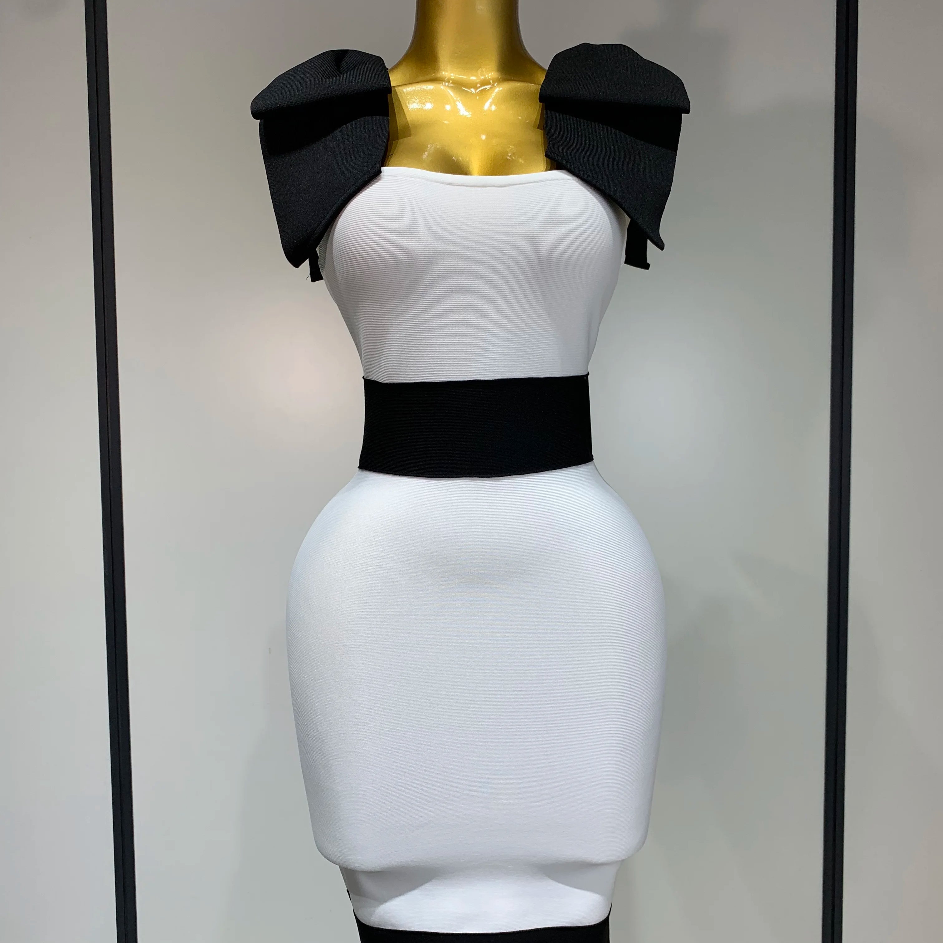 Women Sexy Bow Tie Black White Patchwork Bodycon Bandage Dress 2025 Celebrity  Elegant Evening Club Party Birthday Dresses