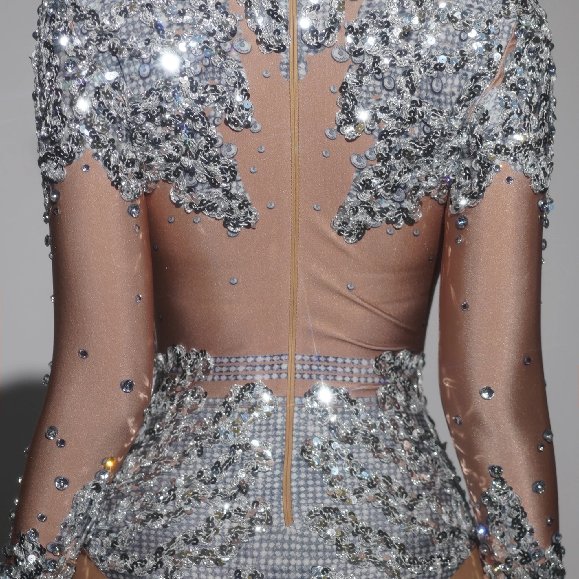 Sparkly Gold Silver Rhinestone Sequin Stretch Bodysuits 2025 New Women Birthday Party Nightclub Dancer Stage Performance Costume