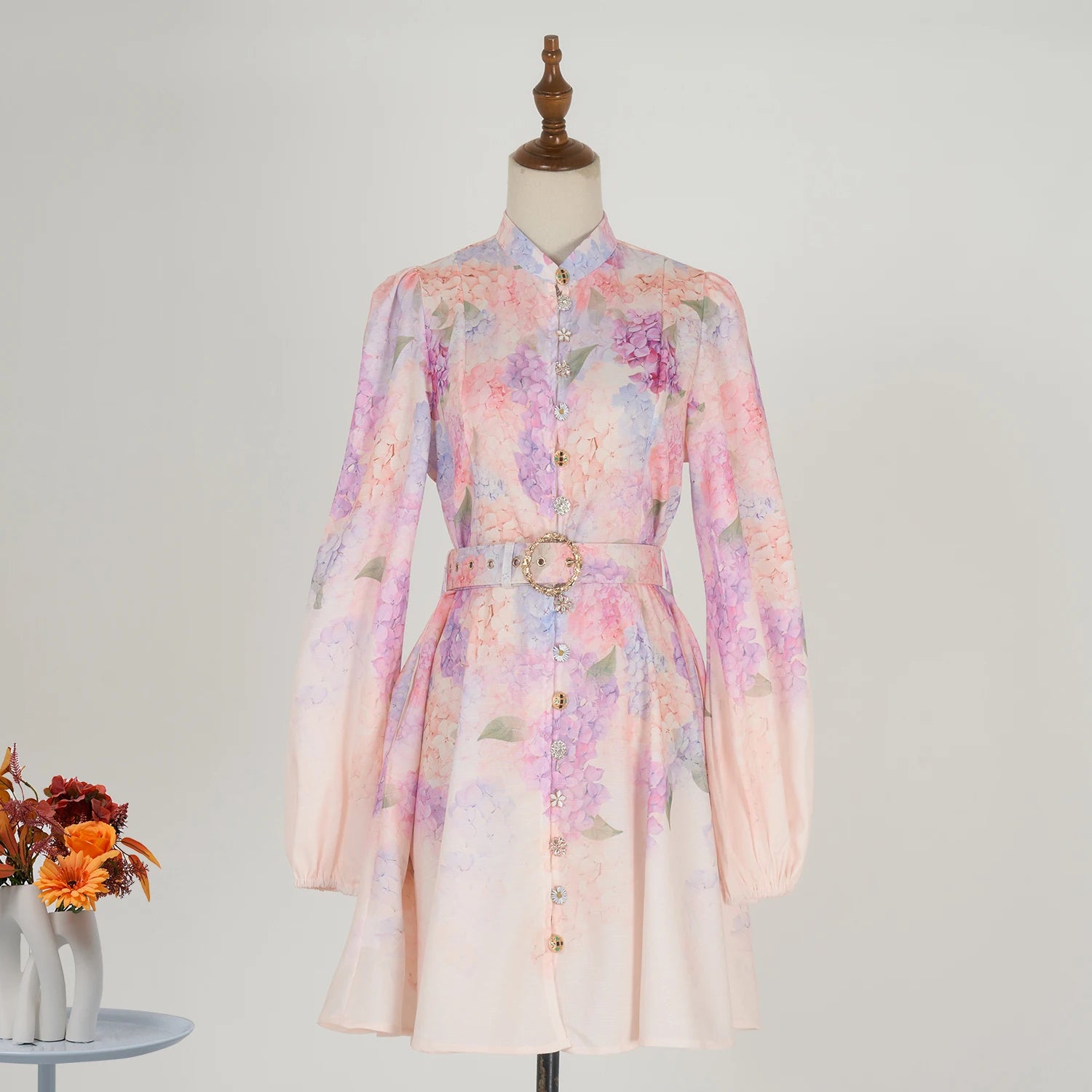 Shot In Stock European and American Vacation Style Long Sleeve Printed Short Dress Elegant Socialite Dress