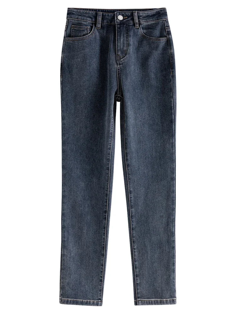 Commuter Style Stretch Skinny Jeans for Women High Waist Slimming Winter Pencil Pants Small Foot Nine-Point Pant