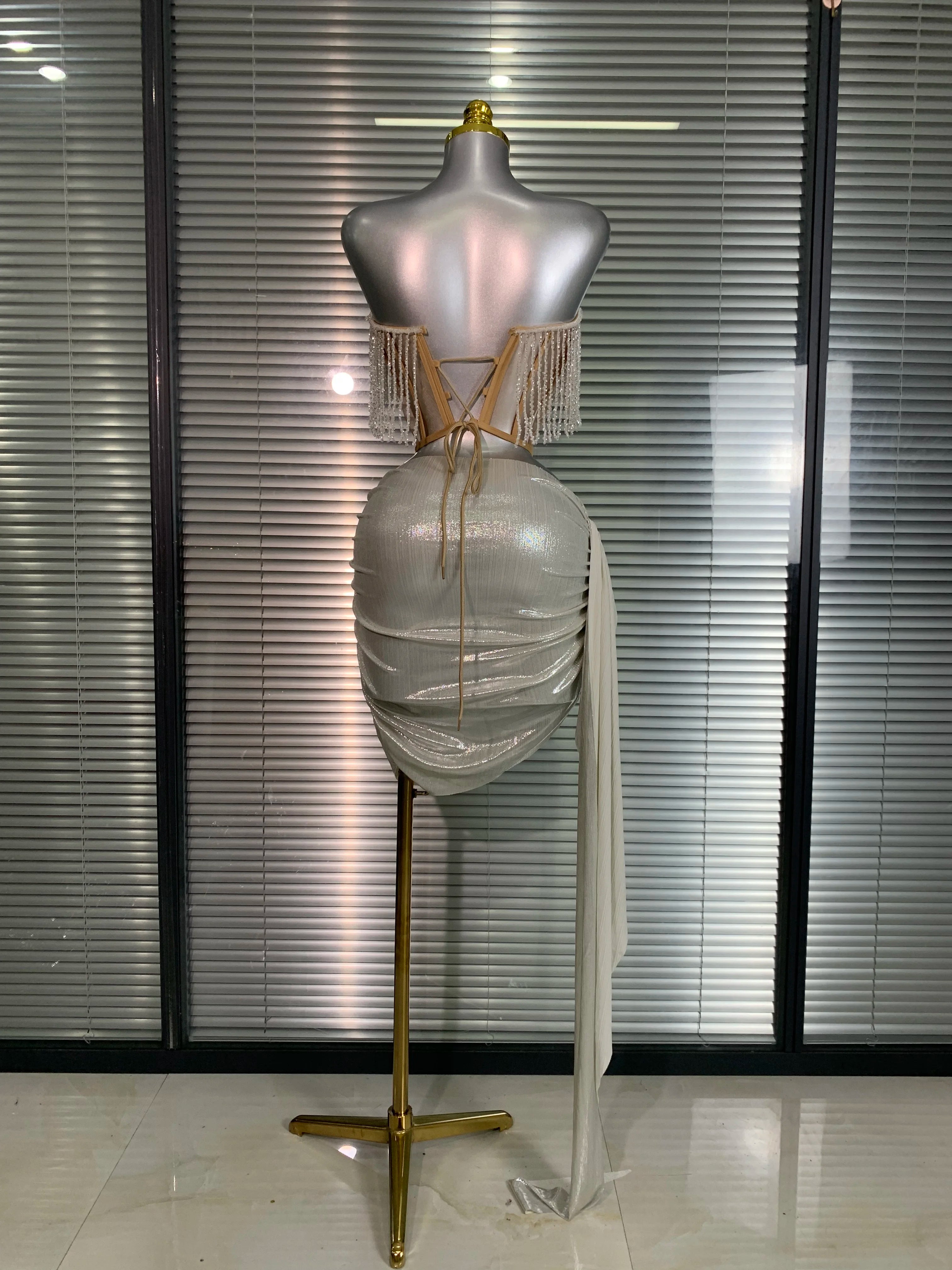 New Women Sexy Tassel Two Pieces Set Sparkly Night Club Skirt Suits Singer Dancer Stage Performance Costume