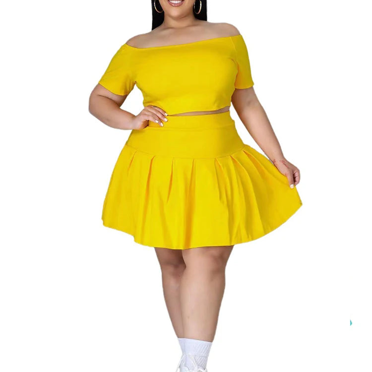 5xl Plus Size Women Clothing Wholesale Summer Outfits Crop Tops and Pleated Skirt Tracksuit Sweet Dress Suits Dropshipping