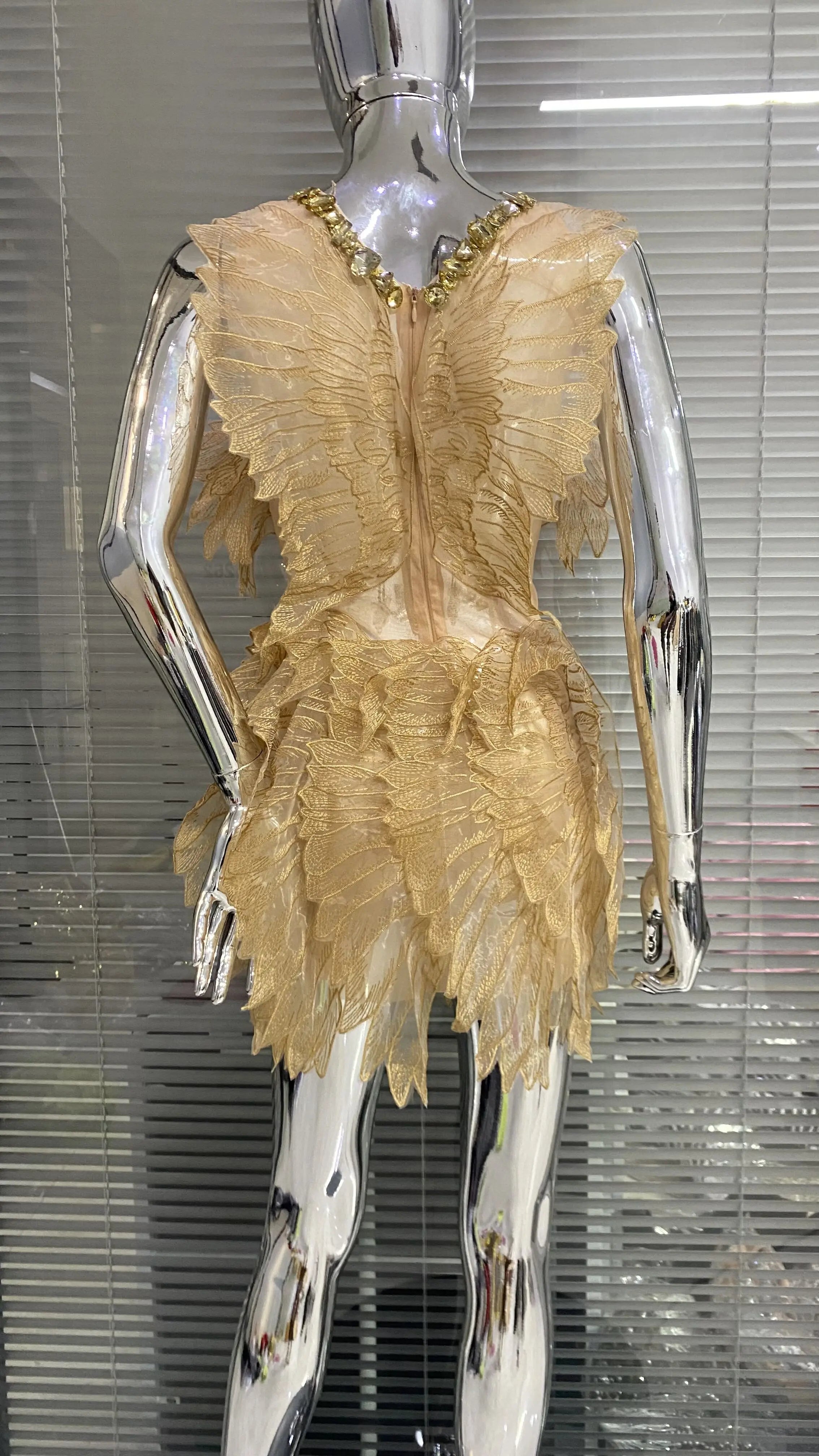 Gold Color Women Sexy Halter Crystal  Bodycon Mini Dress Celebrate Birthday Party Girls' Nightclub Bar SInger Dress