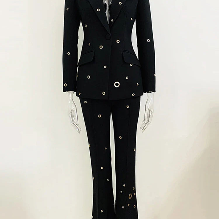 TWOTWINSTYLE Soild Minimalist Sets For Women Turn Down Collar Long Sleeve Patchwork Button Pockets Set Female Fashion Clothing Black