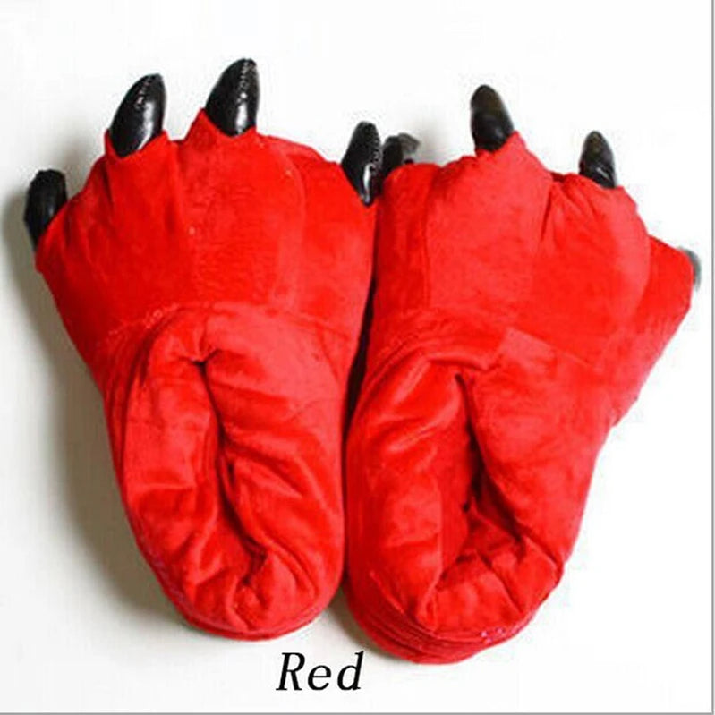 Winter Warm Soft Indoor Floor Slippers Women Men Shoes Paw Funny Animal Christmas Monster Dinosaur Claw Plush Home red