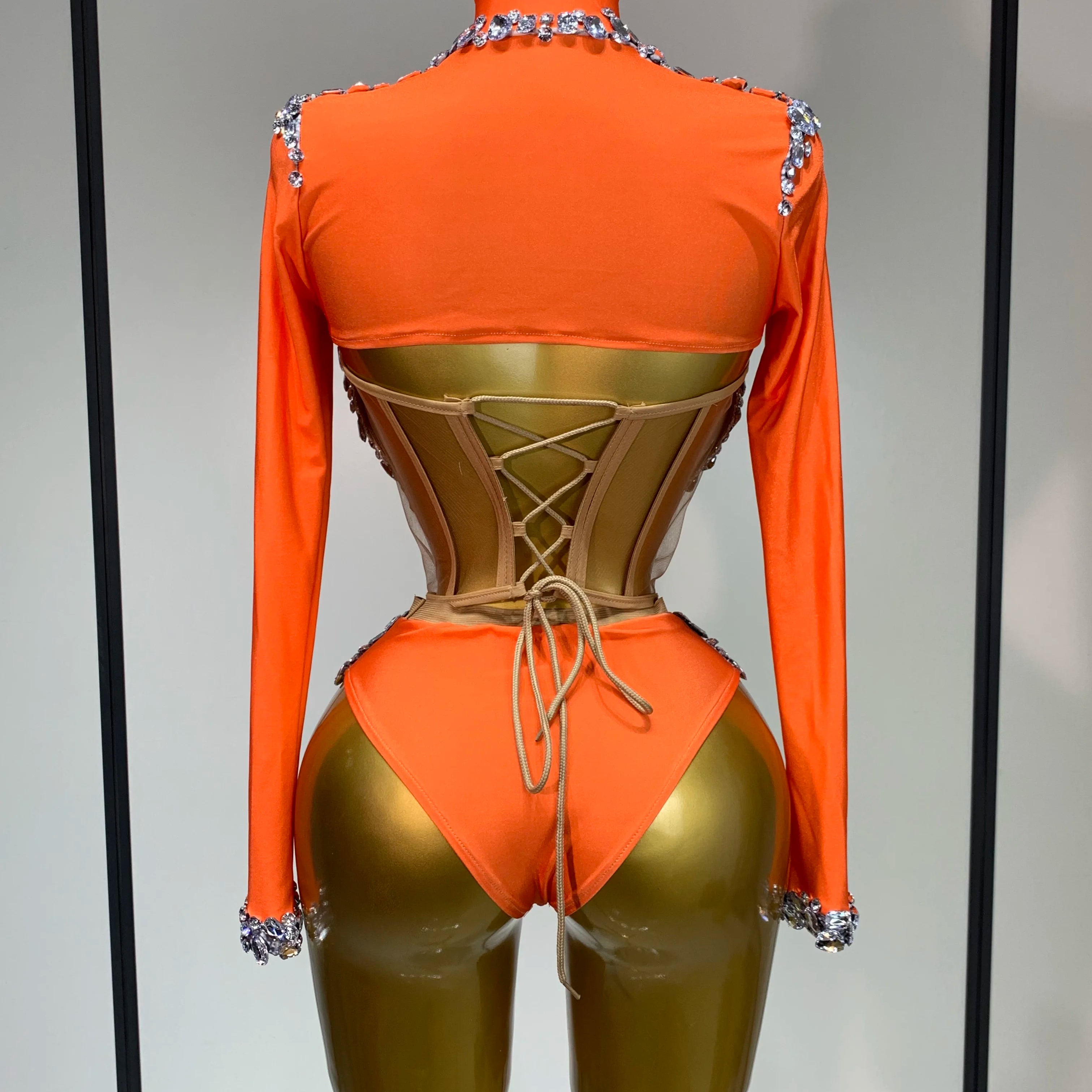 Sparkly Rhinestone Stage Outfit Women Long Sleeve Three Piece Set Dance Drag Queen Nightclub Evening Party Birthday Costume