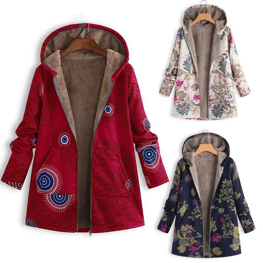 Cappellata a maniche lunghe con cappuccio stampato da donna vintage di grandi dimensioni Autunno inverno peluche calde abiti da donna casual da donna casual