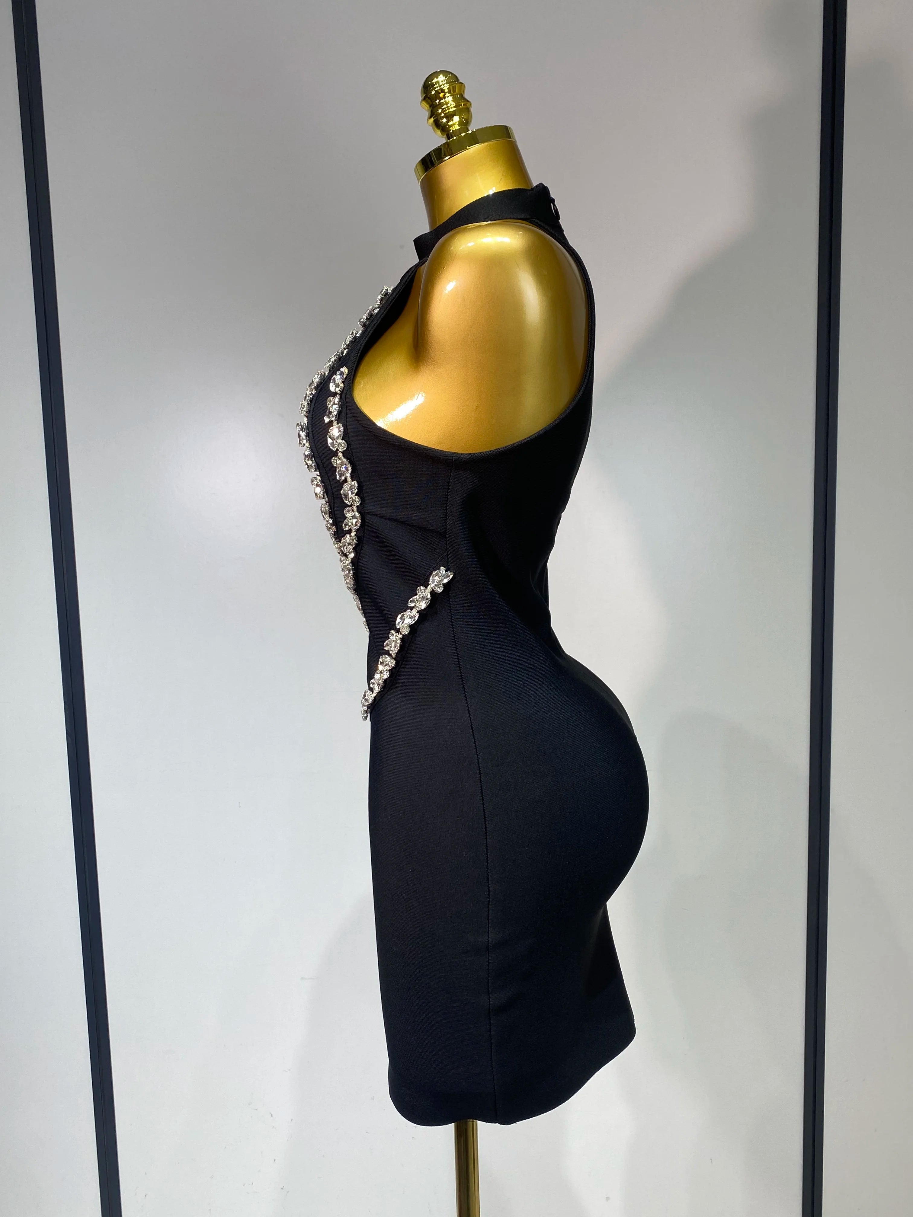 Women Sexy High Neck Shinning Crystal Bodycon Mini Bandage Dress Nightclub Party Luxury Birthday Elegant Celebrity Evening Dress