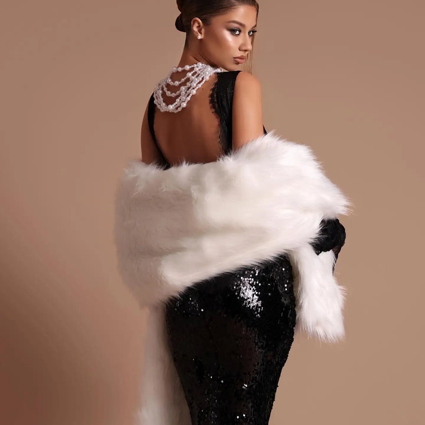 VC Alluring Black Sequin Deep V Neck Backless Lace Design Mermaid Dress for Party Dinner Evening Gown