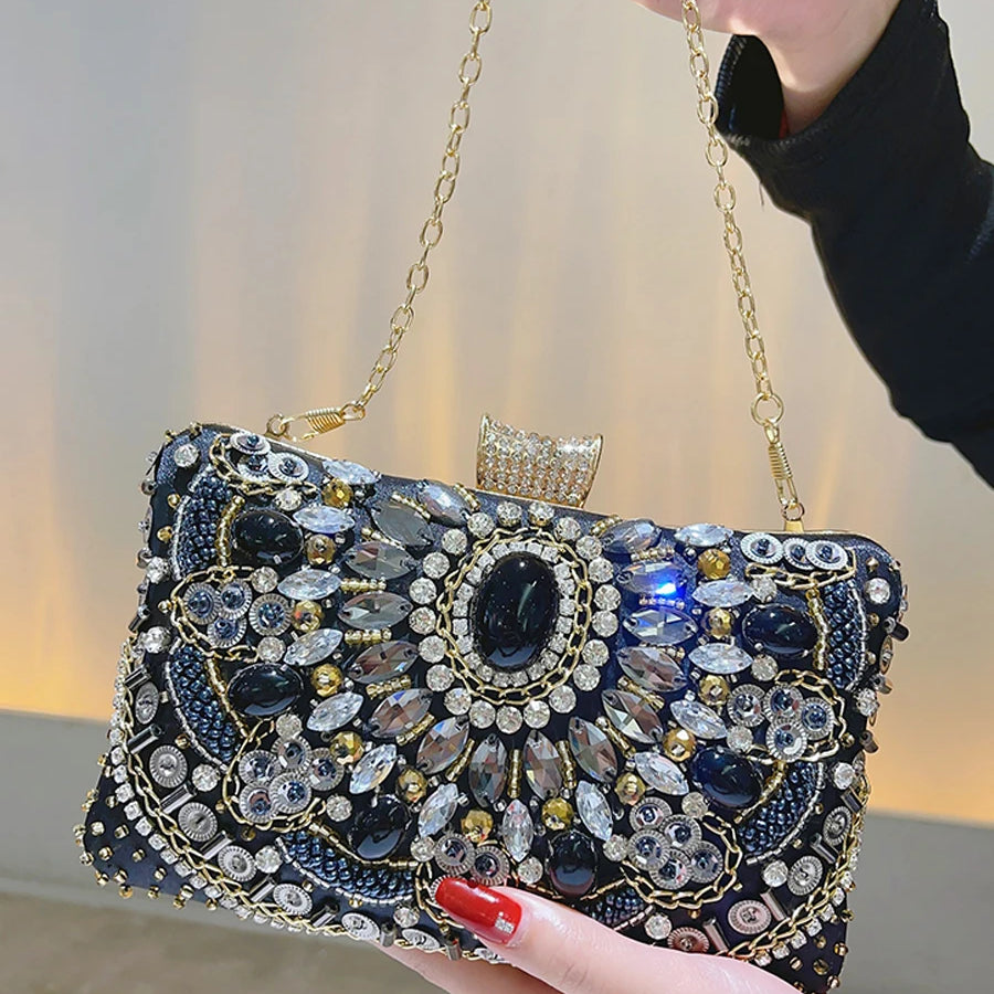 Beaded Rhinestone Evening Bag Elegant Box Clutch Purse Women's Wedding Handbags For Party Prom